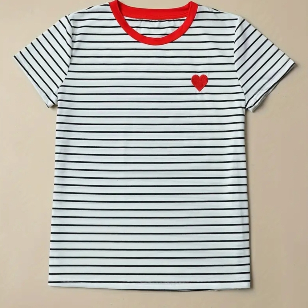 Striped woman’s T-Shirt with Red Heart Accent